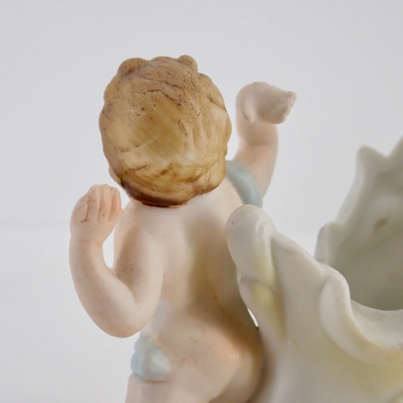 Antique Bisque Figure Collectible BABY Cherub & Carriage 4" x 4" DECOR STATUETTE - Picture 9 of 14